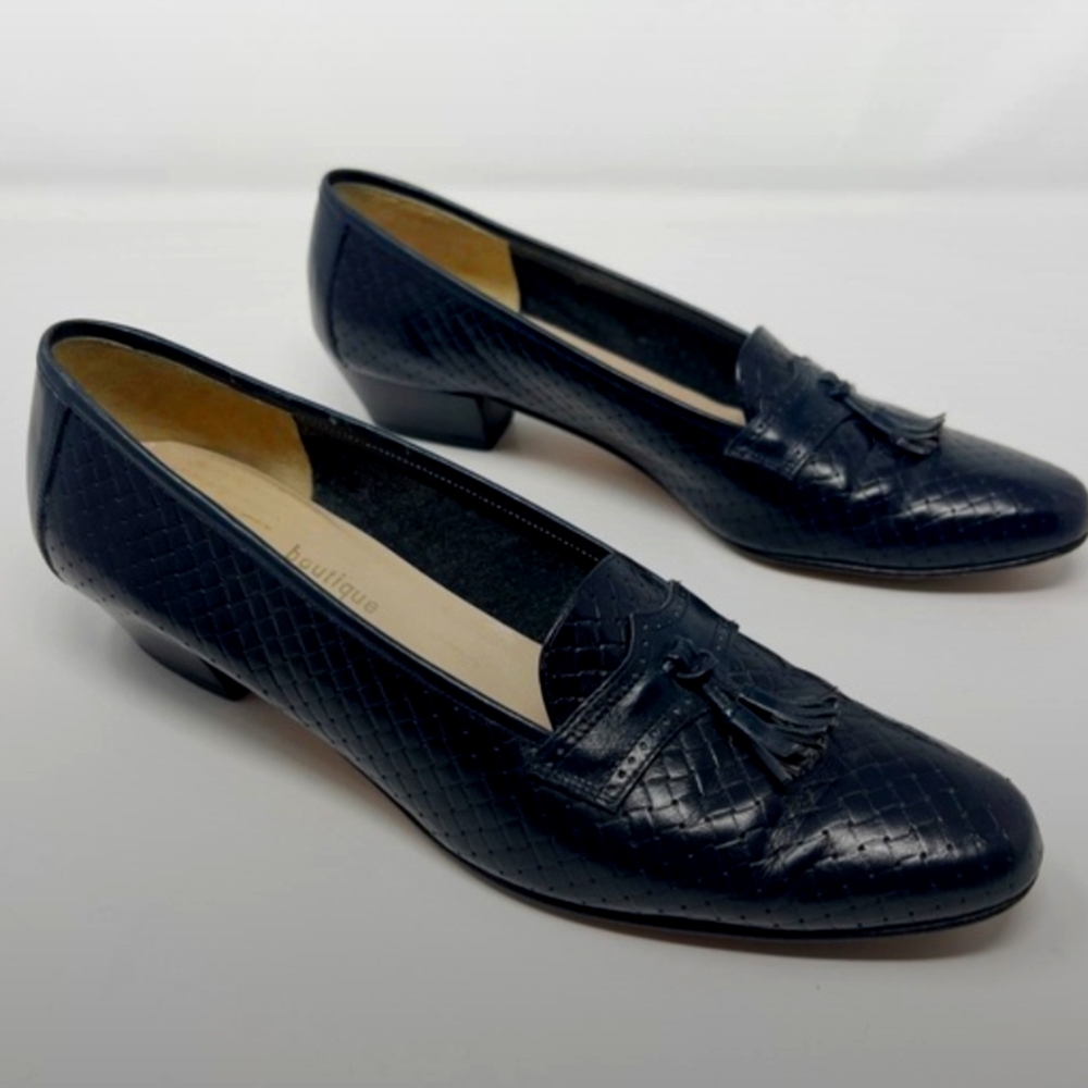Salvatore Ferragamo Women's Slip On Black Leather Heel Shoes Size 7.5